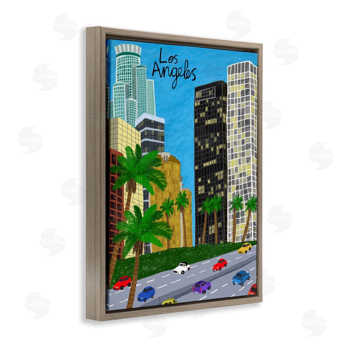 Colorful Los Angeles California Brown Floating Frame Canvas Wall Art, Home Decor by Carla Daly
