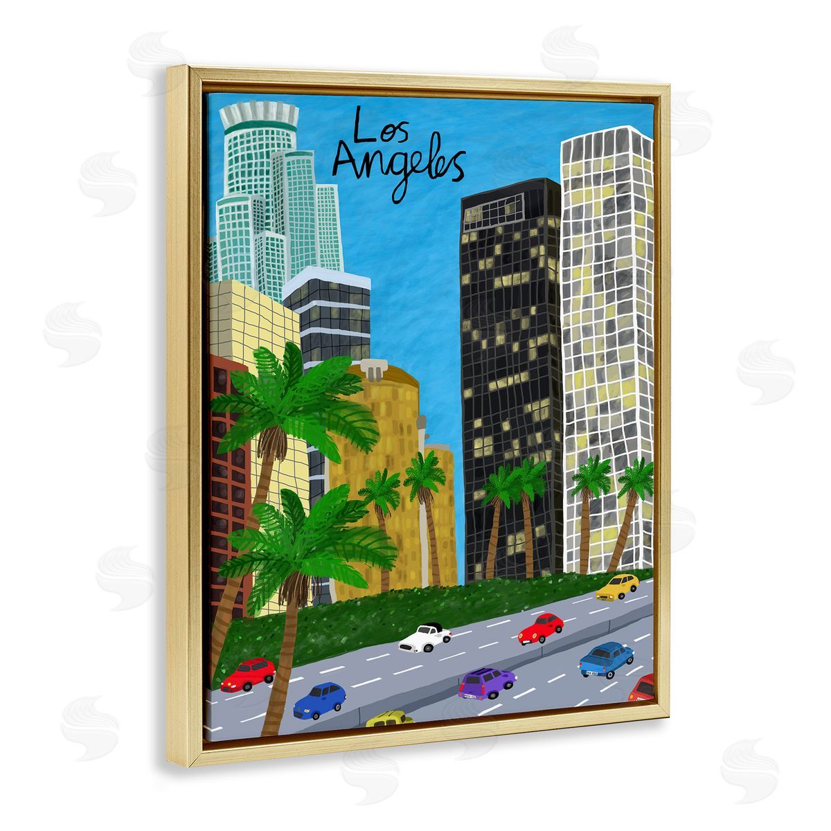 Colorful Los Angeles California Gold Floating Frame Canvas Wall Art, Home Decor by Carla Daly