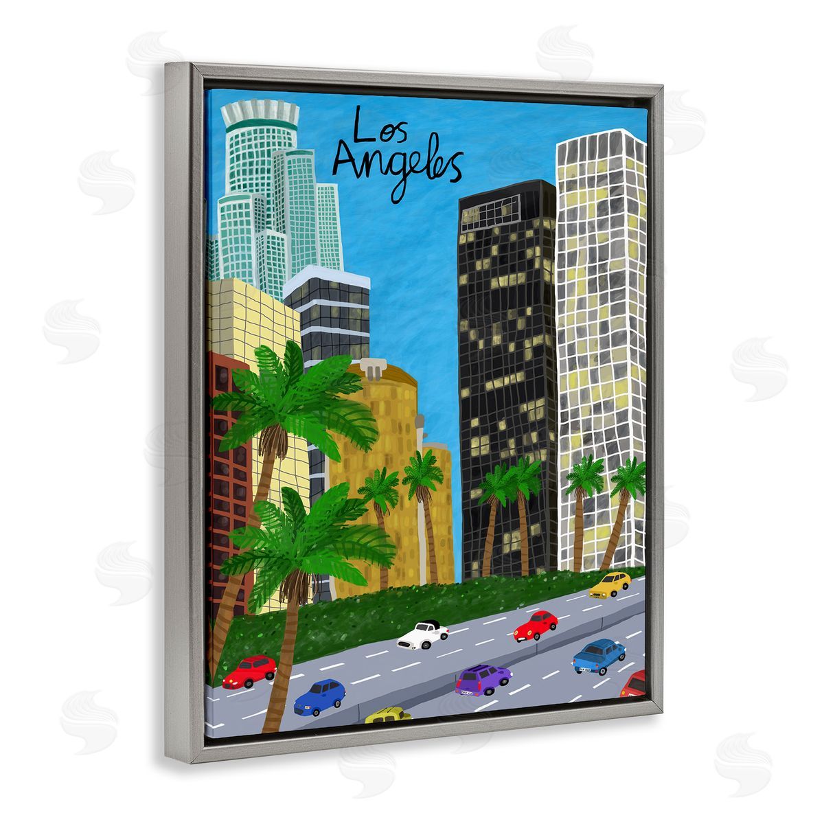 Colorful Los Angeles California Grey Floating Frame Canvas Wall Art, Home Decor by Carla Daly