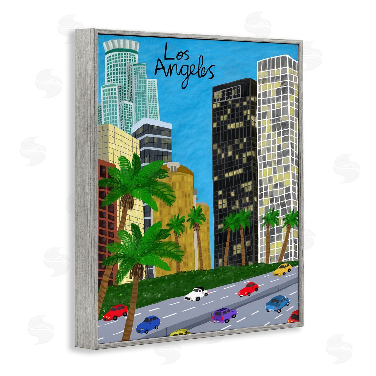 Colorful Los Angeles California Grey Frame Print Wall Art, Home Decor by Carla Daly