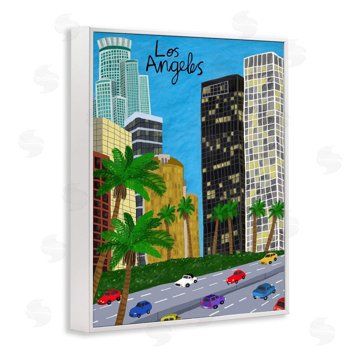Colorful Los Angeles California White Frame Print Wall Art, Home Decor by Carla Daly