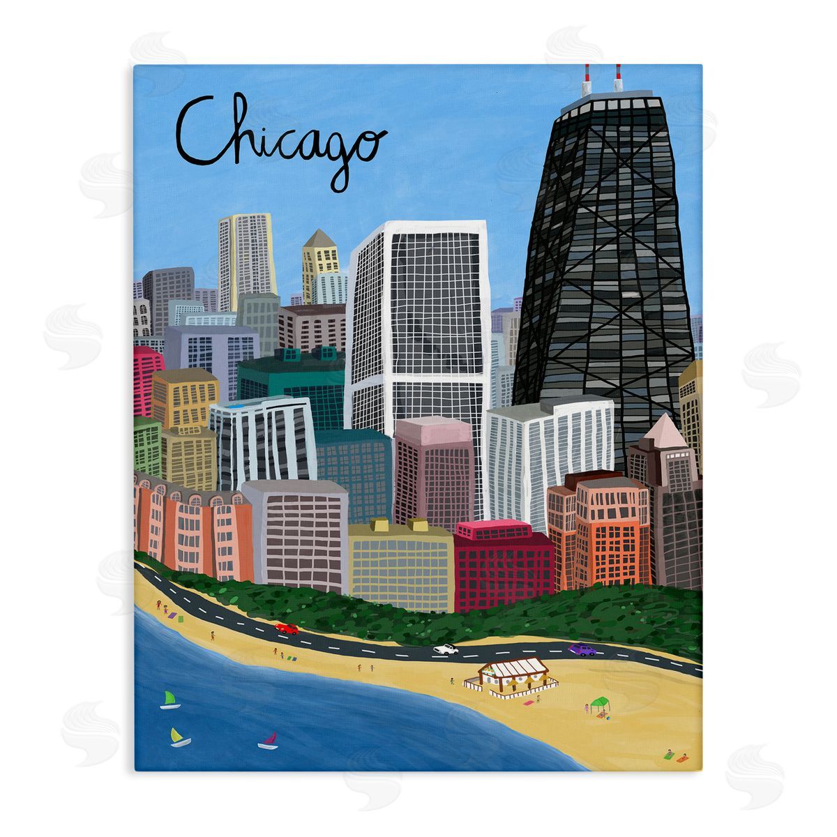 Colorful Chicago Illinois Skyline Canvas Wall Art, Home Decor by Carla Daly