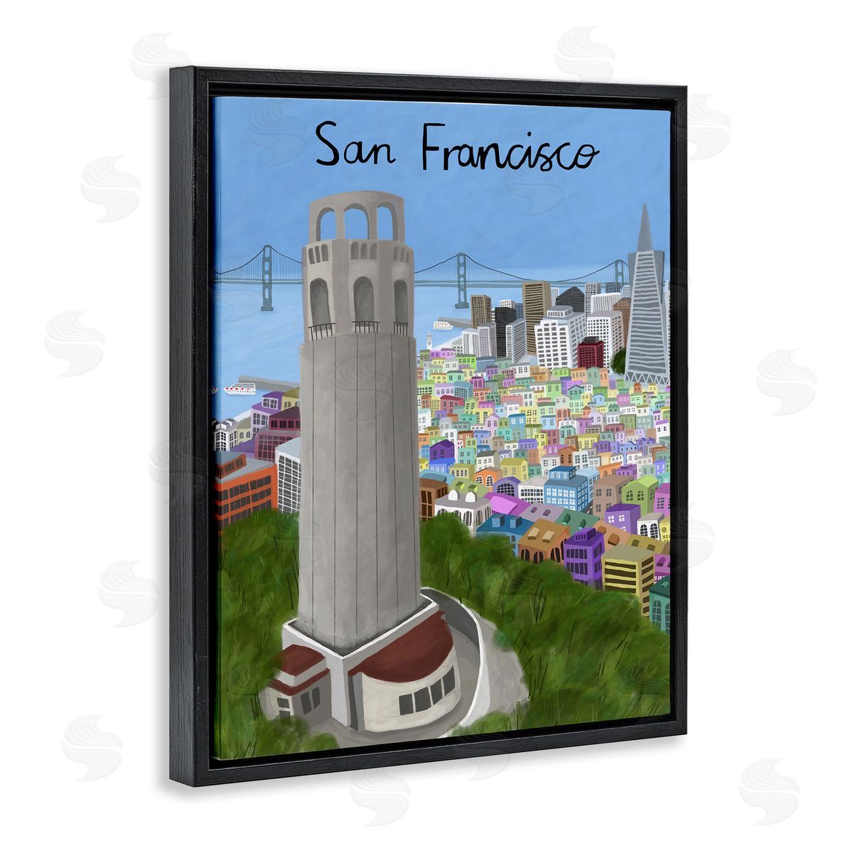 Colorful San Francisco California Black Floating Frame Canvas Wall Art, Home Decor by Carla Daly