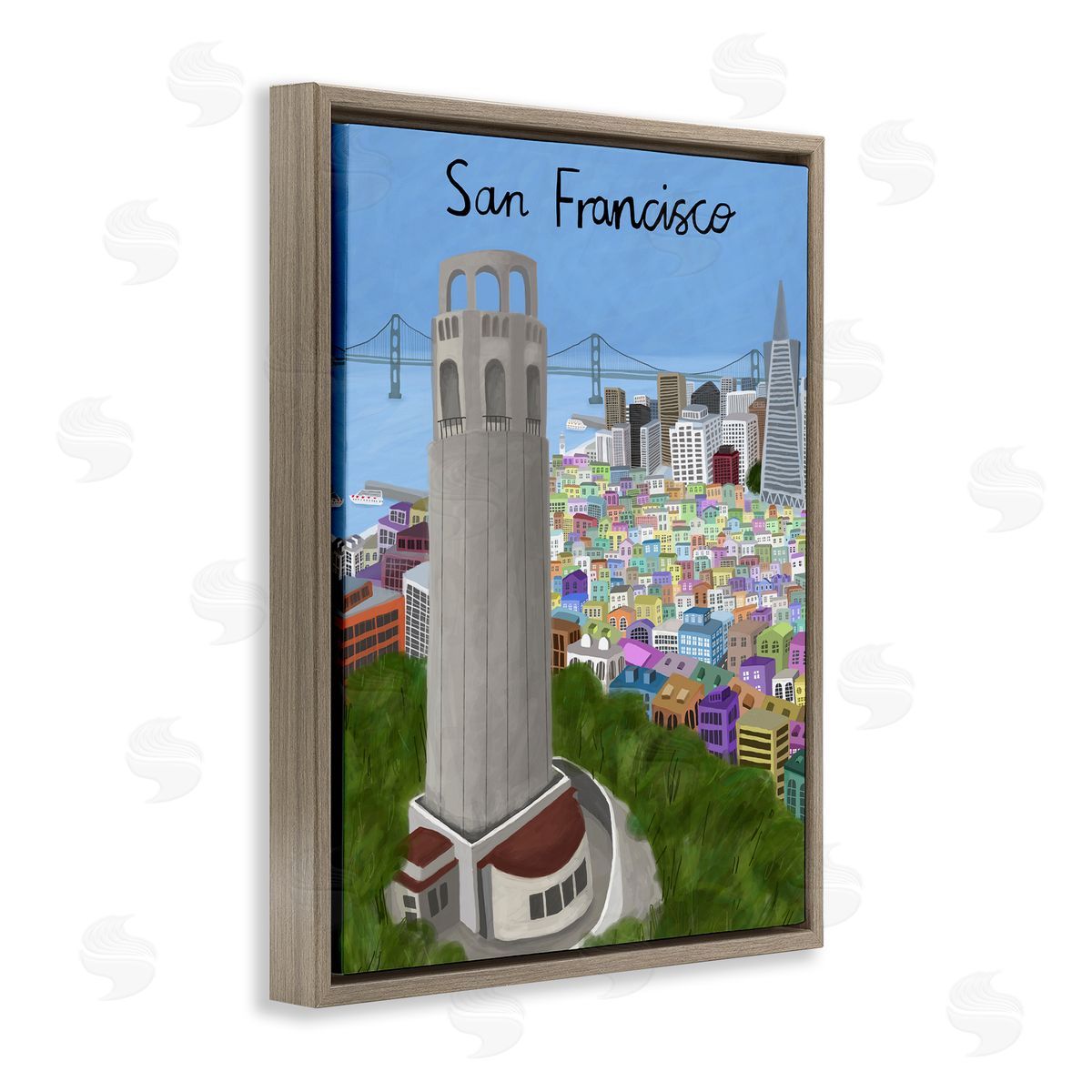 Colorful San Francisco California Brown Floating Frame Canvas Wall Art, Home Decor by Carla Daly