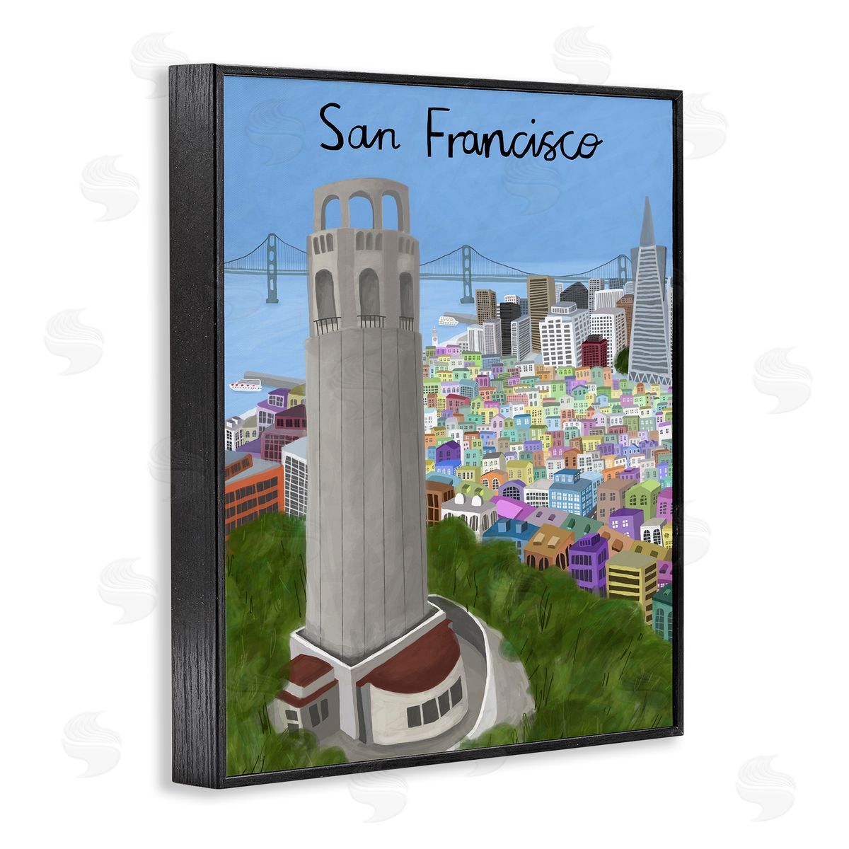 Colorful San Francisco California Black Frame Print Wall Art, Home Decor by Carla Daly