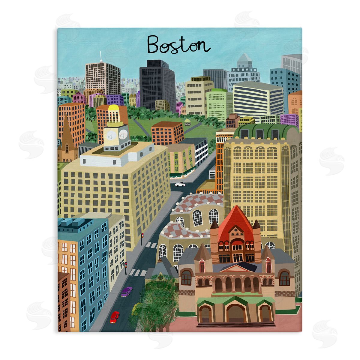 Colorful Boston Massachusetts Skyline Canvas Wall Art, Home Decor by Carla Daly