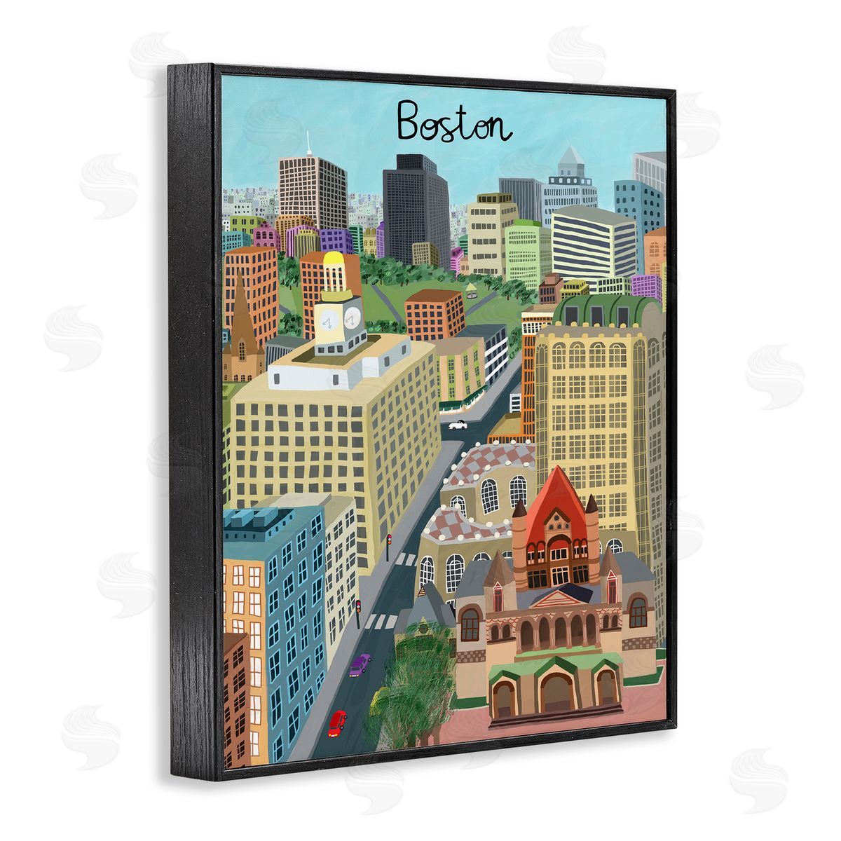 Colorful Boston Massachusetts Skyline Black Frame Print Wall Art, Home Decor by Carla Daly