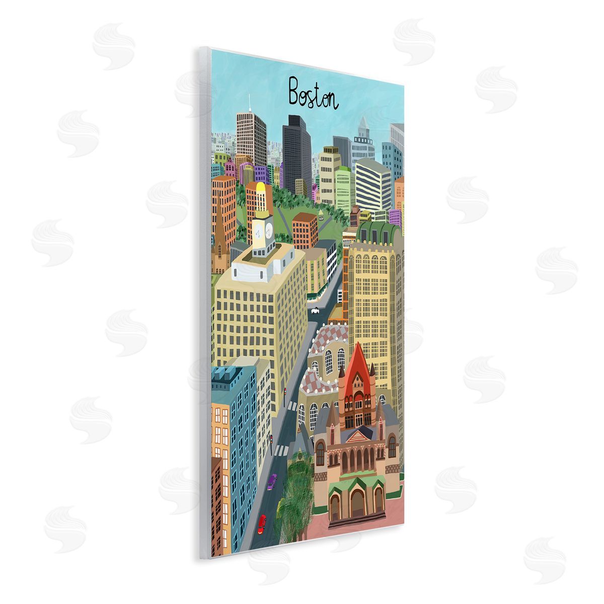 Colorful Boston Massachusetts Skyline Wood Plaque Wall Art, Home Decor by Carla Daly