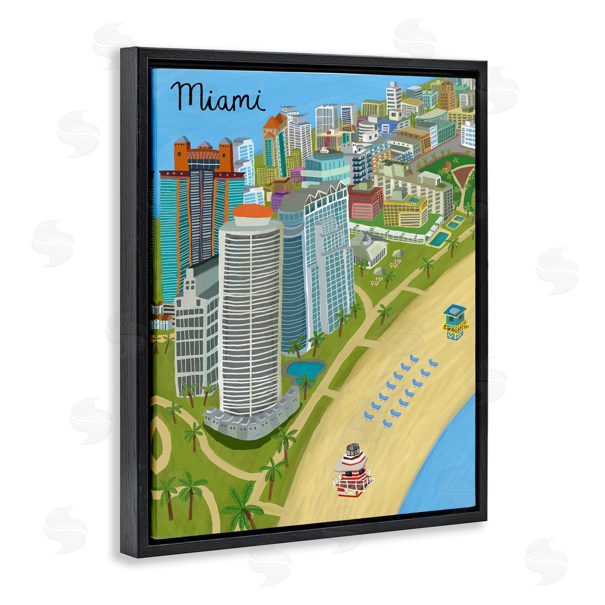 Colorful Miami Florida Beach Black Floating Frame Canvas Wall Art, Home Decor by Carla Daly