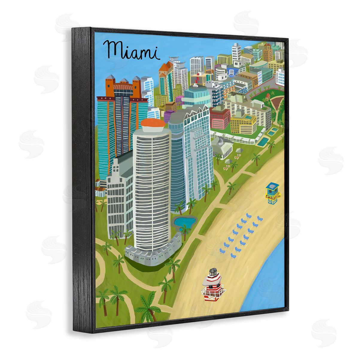 Colorful Miami Florida Beach Black Frame Print Wall Art, Home Decor by Carla Daly