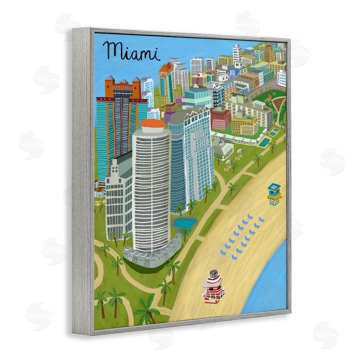Colorful Miami Florida Beach Grey Frame Print Wall Art, Home Decor by Carla Daly