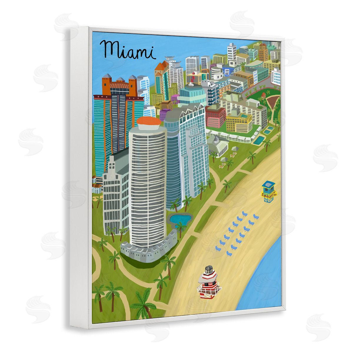 Colorful Miami Florida Beach White Frame Print Wall Art, Home Decor by Carla Daly