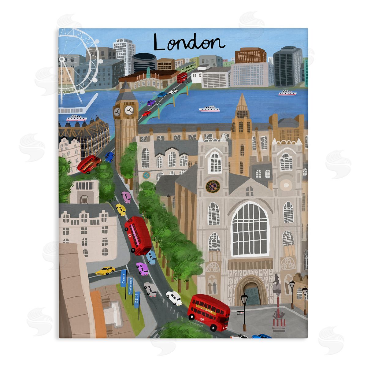 Colorful London England Landmarks Canvas Wall Art, Home Decor by Carla Daly