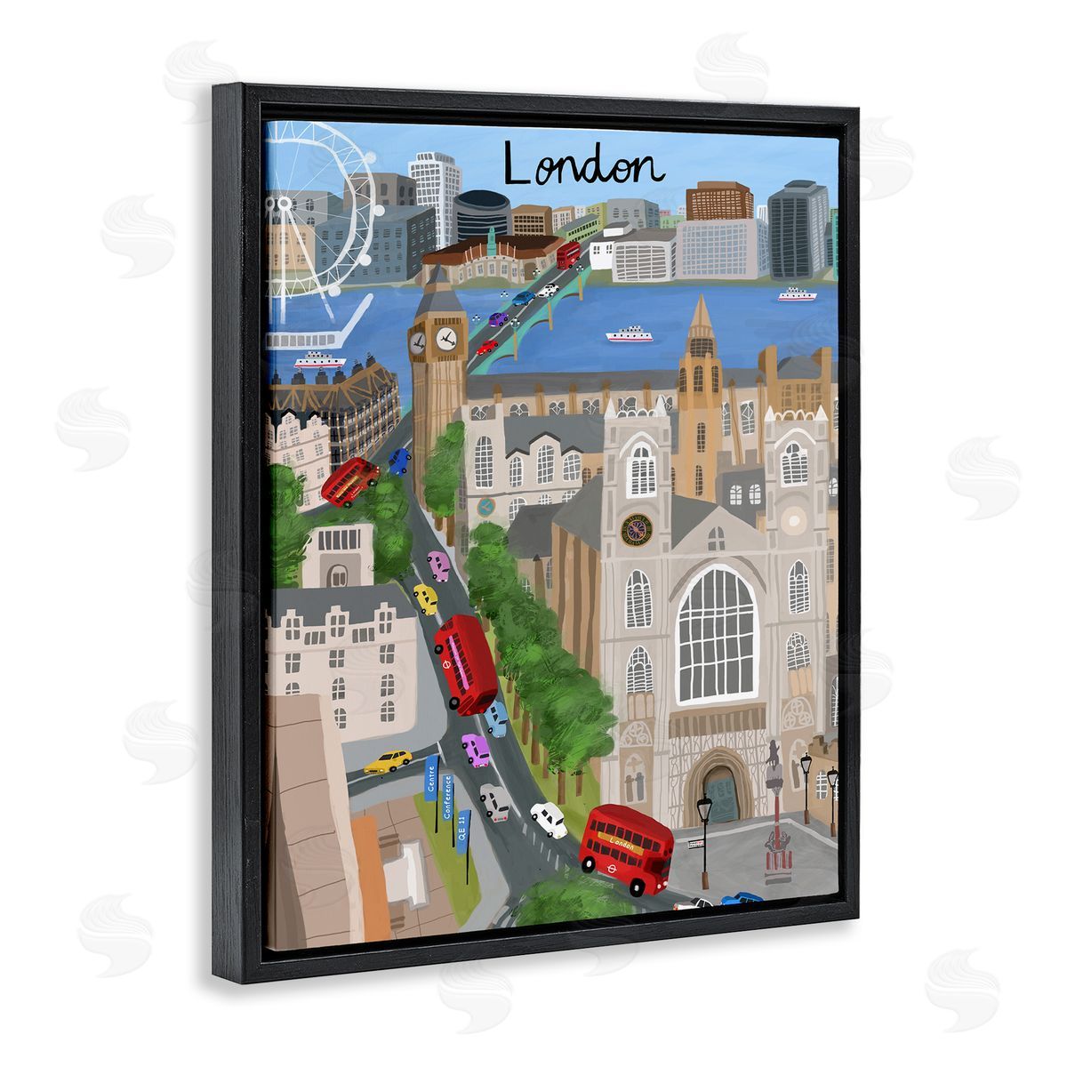 Colorful London England Landmarks Black Floating Frame Canvas Wall Art, Home Decor by Carla Daly
