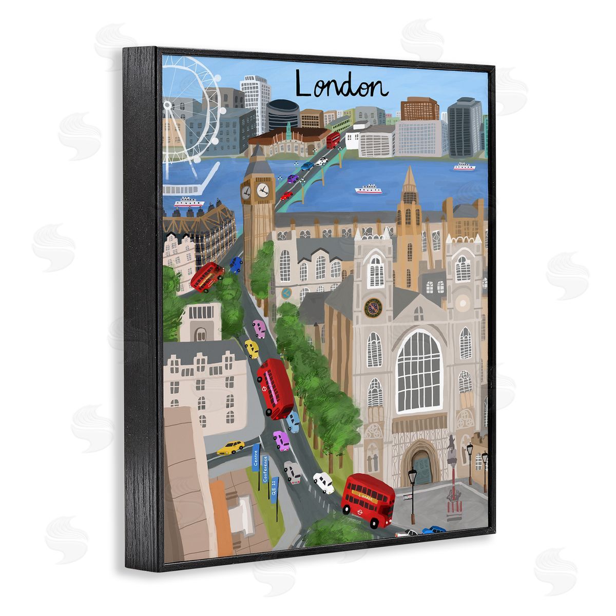 Colorful London England Landmarks Black Frame Print Wall Art, Home Decor by Carla Daly