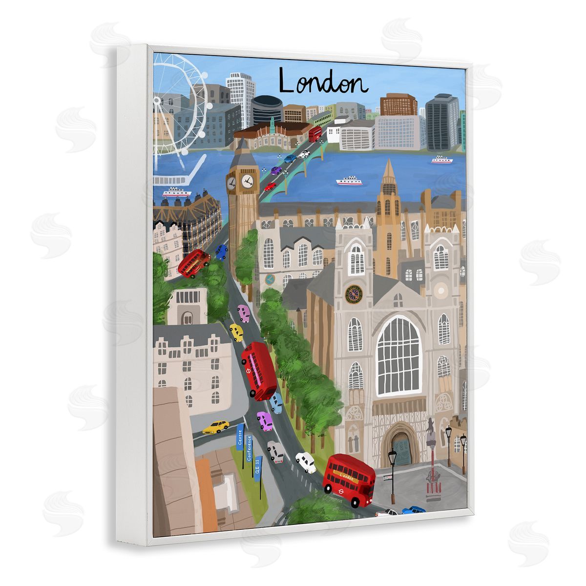 Colorful London England Landmarks White Frame Print Wall Art, Home Decor by Carla Daly