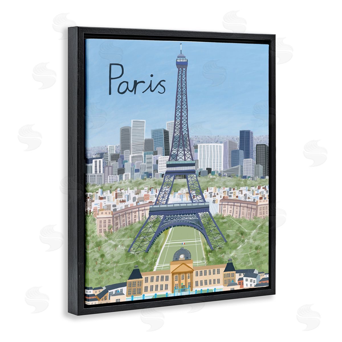Colorful Paris France Landmarks Black Floating Frame Canvas Wall Art, Home Decor by Carla Daly