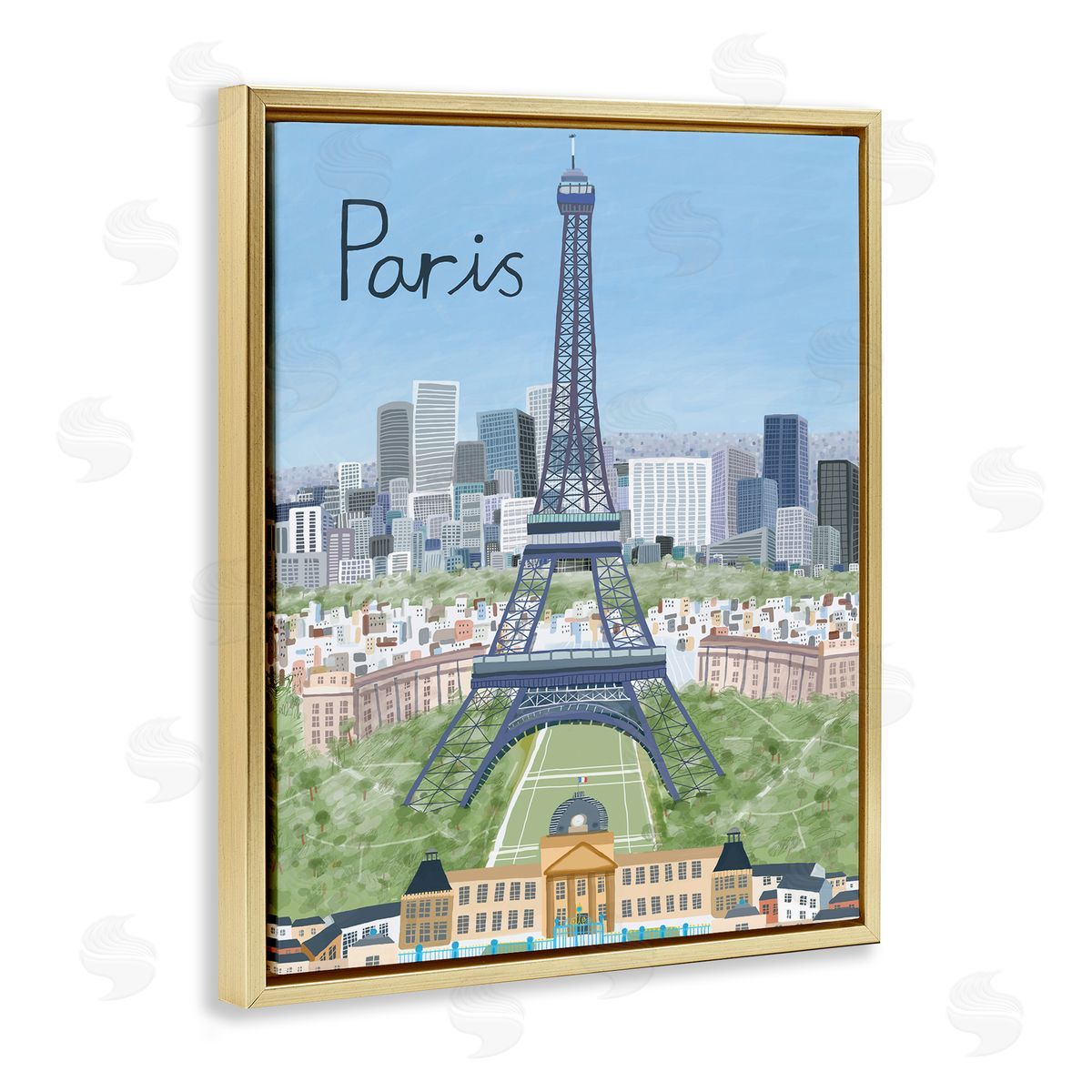Colorful Paris France Landmarks Gold Floating Frame Canvas Wall Art, Home Decor by Carla Daly
