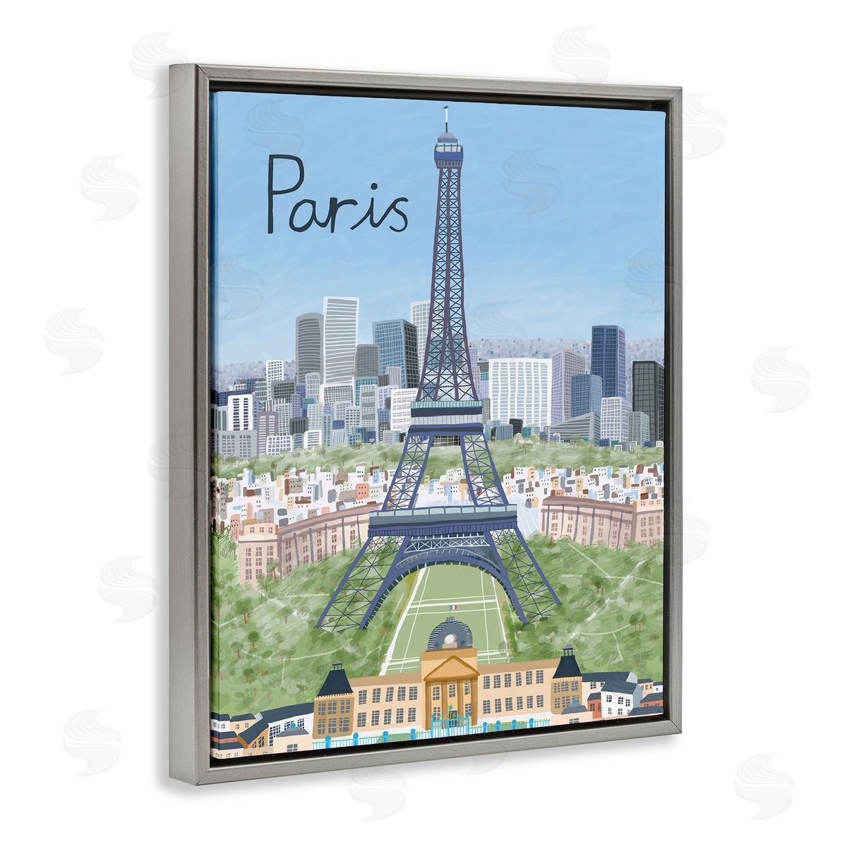 Colorful Paris France Landmarks Grey Floating Frame Canvas Wall Art, Home Decor by Carla Daly
