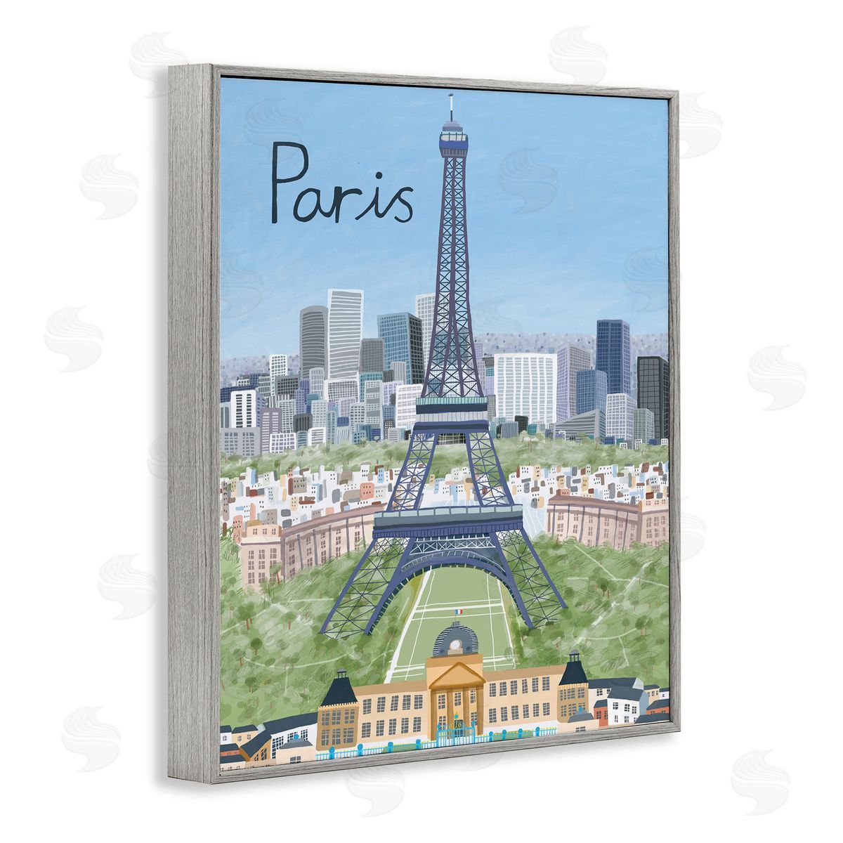 Colorful Paris France Landmarks Grey Frame Print Wall Art, Home Decor by Carla Daly