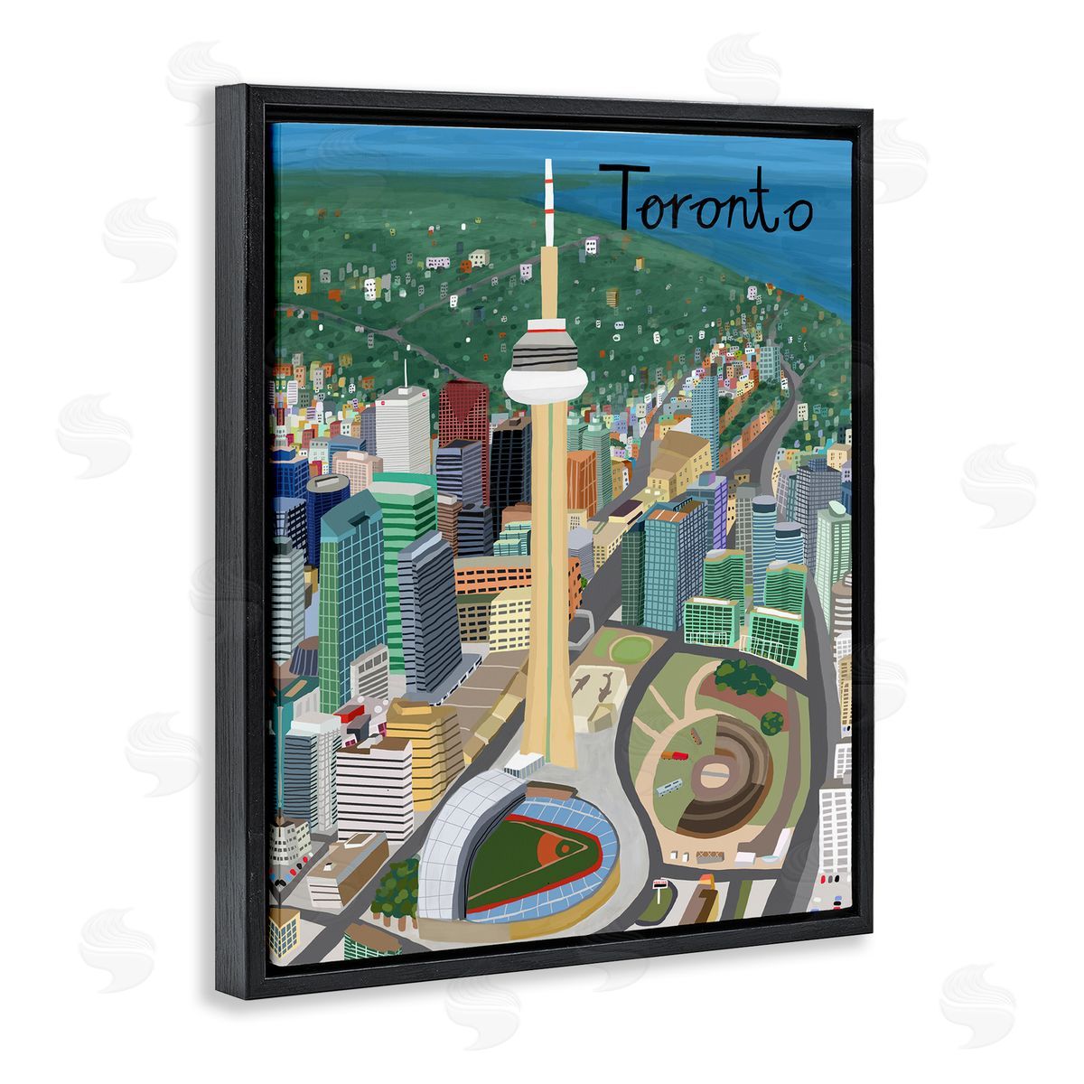 Colorful Toronto Canada Landmarks Black Floating Frame Canvas Wall Art, Home Decor by Carla Daly