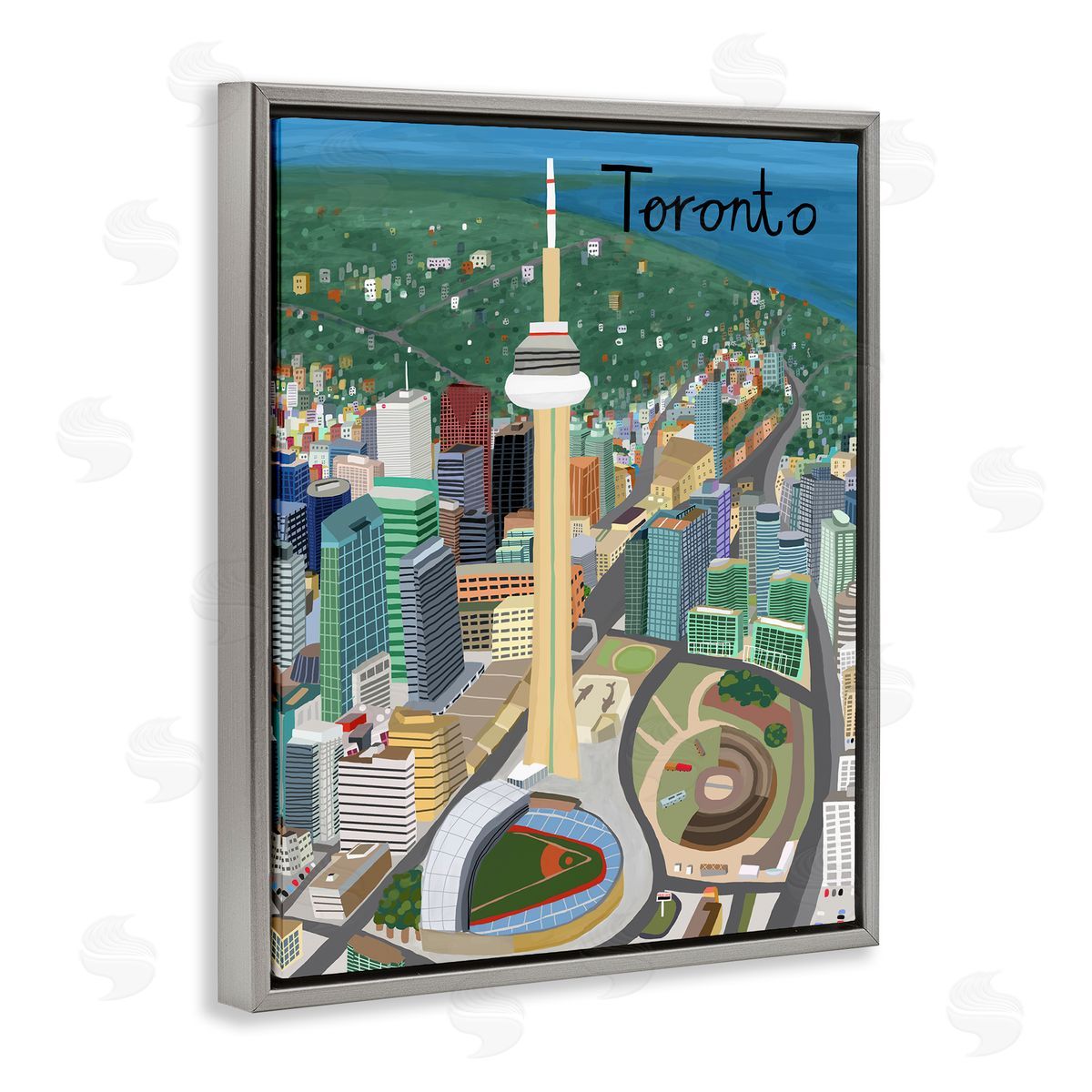 Colorful Toronto Canada Landmarks Grey Floating Frame Canvas Wall Art, Home Decor by Carla Daly