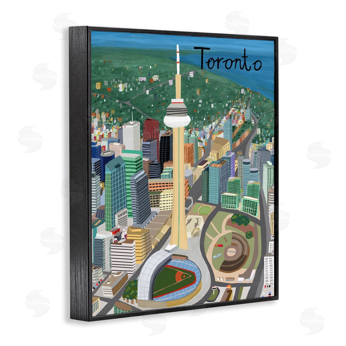 Colorful Toronto Canada Landmarks Black Frame Print Wall Art, Home Decor by Carla Daly
