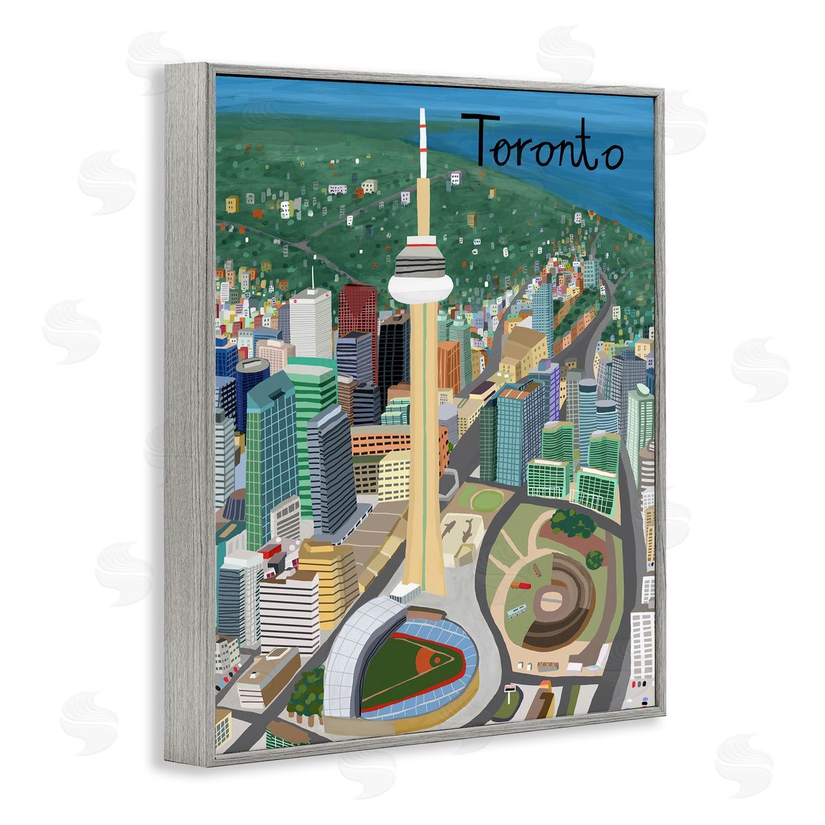 Colorful Toronto Canada Landmarks Grey Frame Print Wall Art, Home Decor by Carla Daly