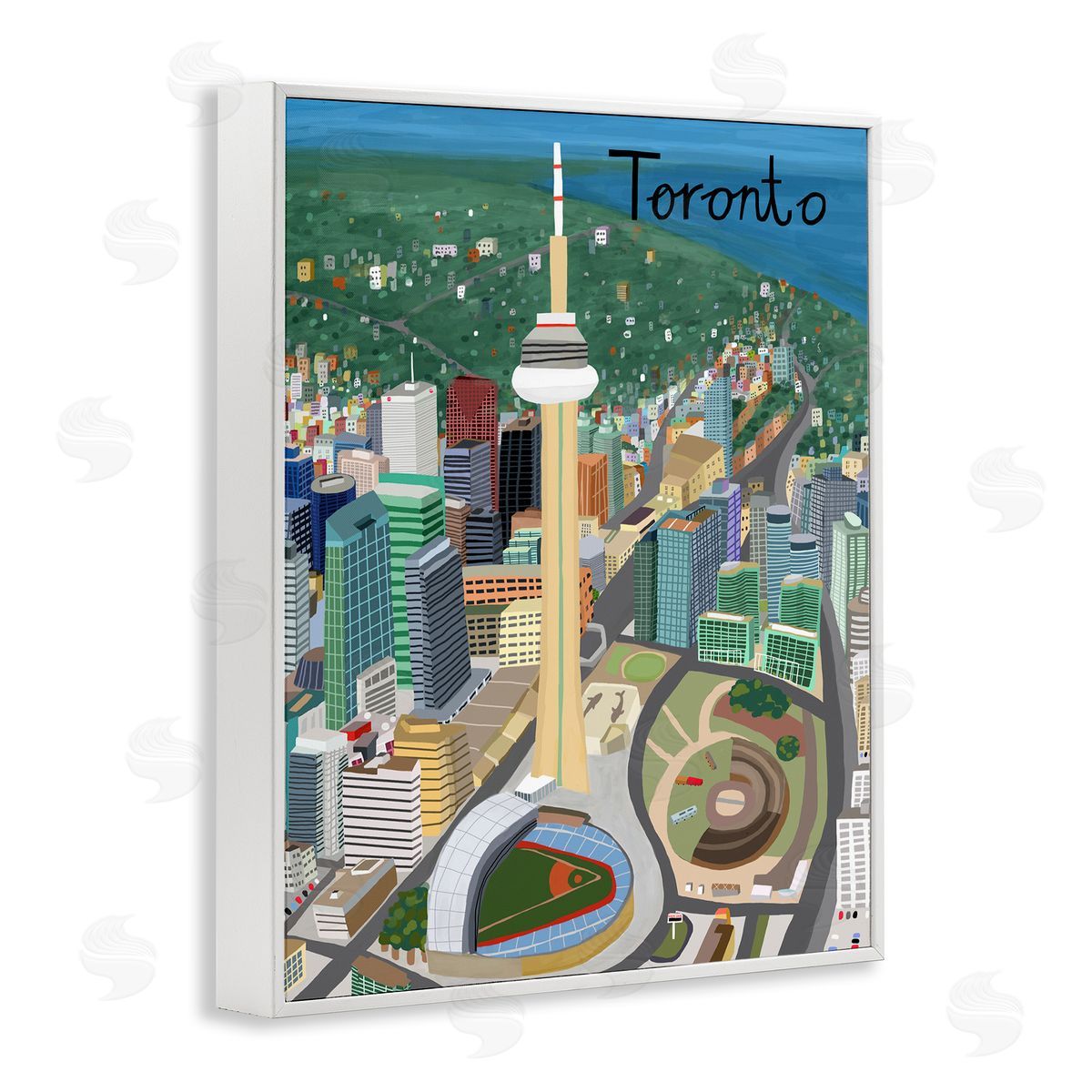 Colorful Toronto Canada Landmarks White Frame Print Wall Art, Home Decor by Carla Daly