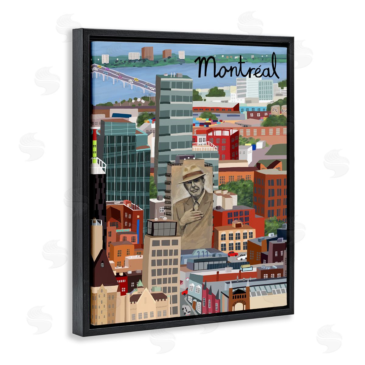 Colorful Montreal Canada Landmarks Black Floating Frame Canvas Wall Art, Home Decor by Carla Daly