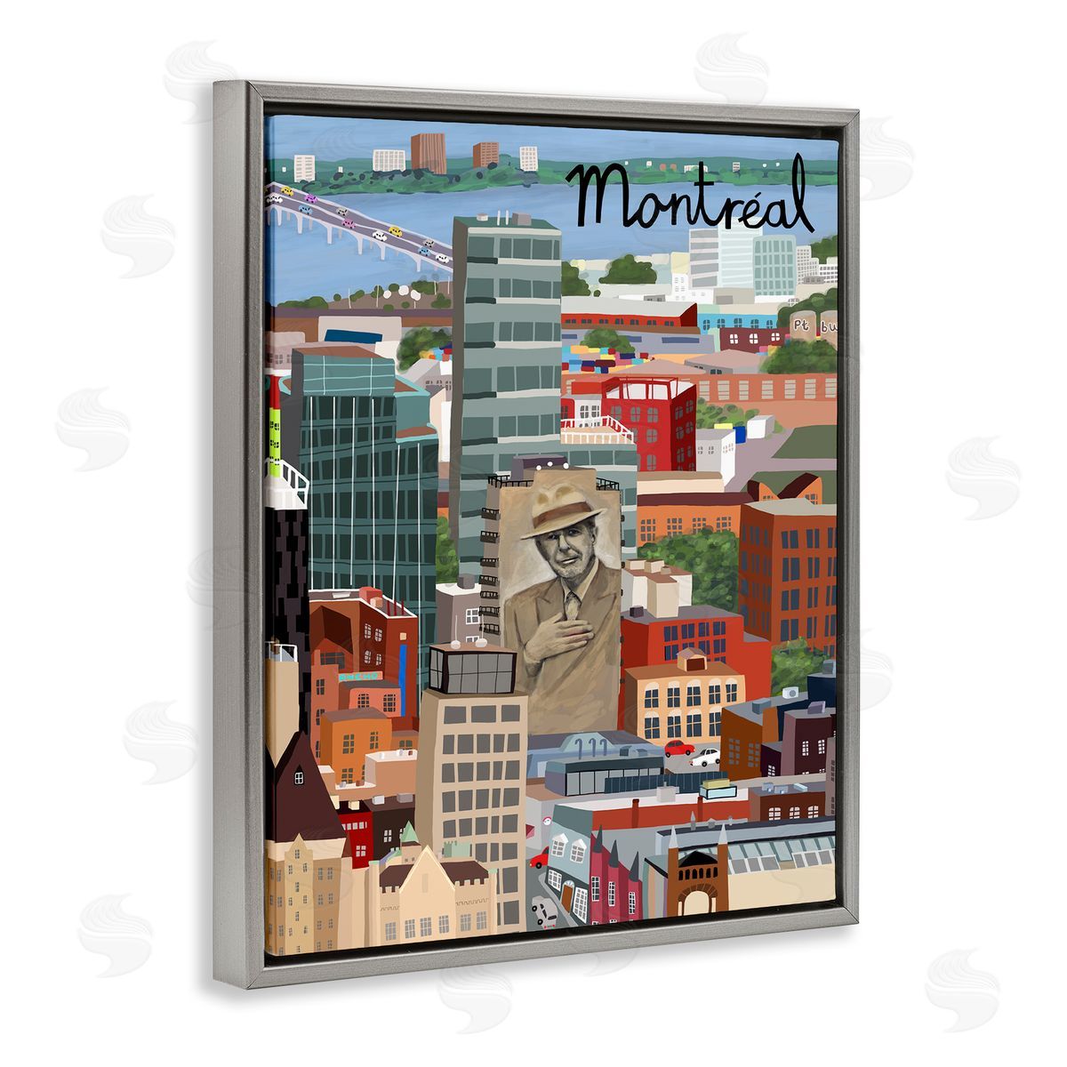 Colorful Montreal Canada Landmarks Grey Floating Frame Canvas Wall Art, Home Decor by Carla Daly