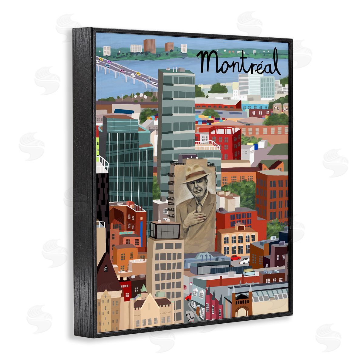 Colorful Montreal Canada Landmarks Black Frame Print Wall Art, Home Decor by Carla Daly