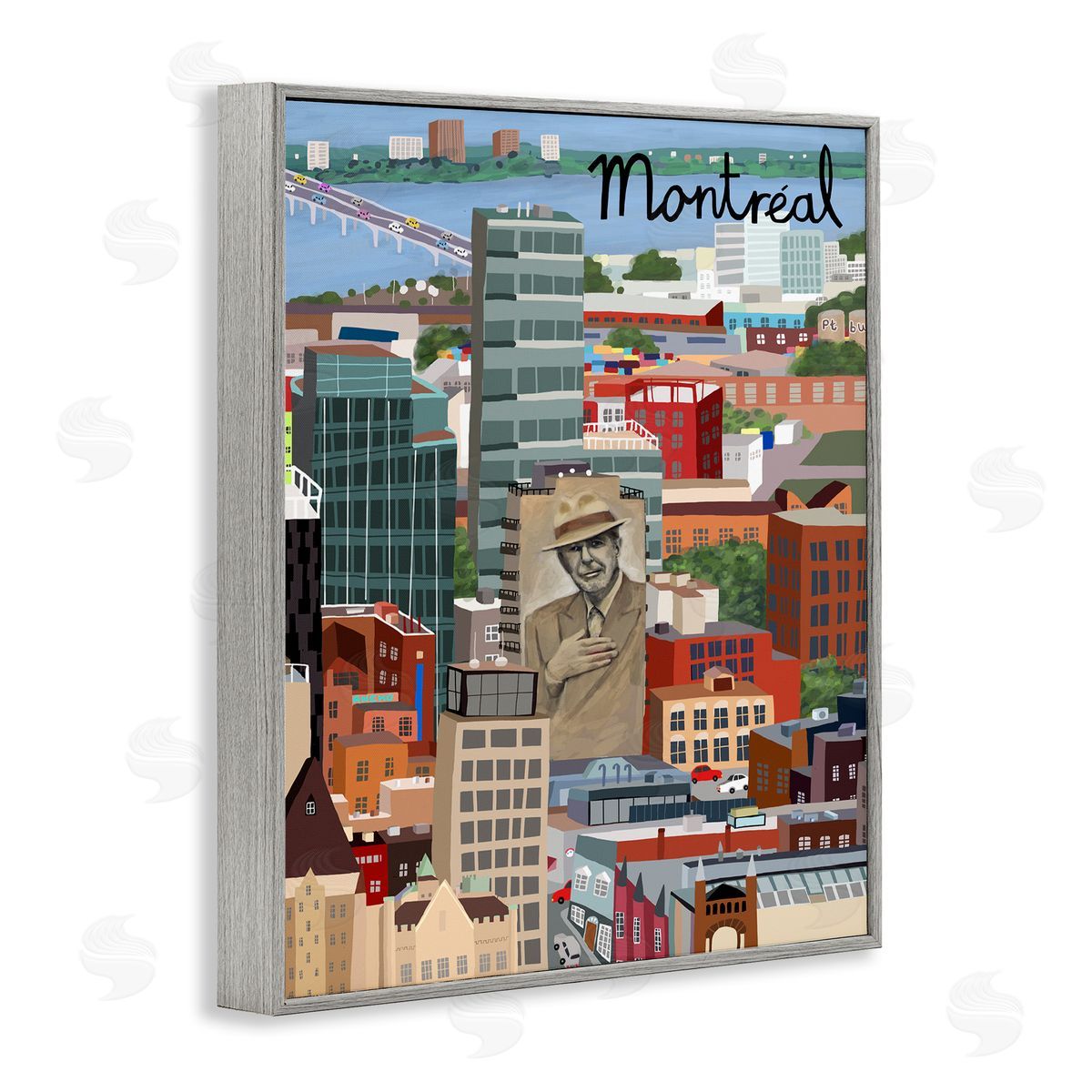 Colorful Montreal Canada Landmarks Grey Frame Print Wall Art, Home Decor by Carla Daly