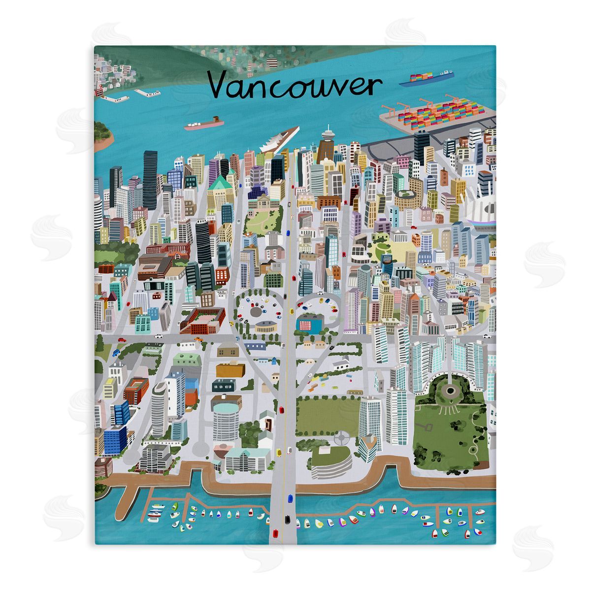Colorful Vancouver Canada Landmarks Canvas Wall Art, Home Decor by Carla Daly