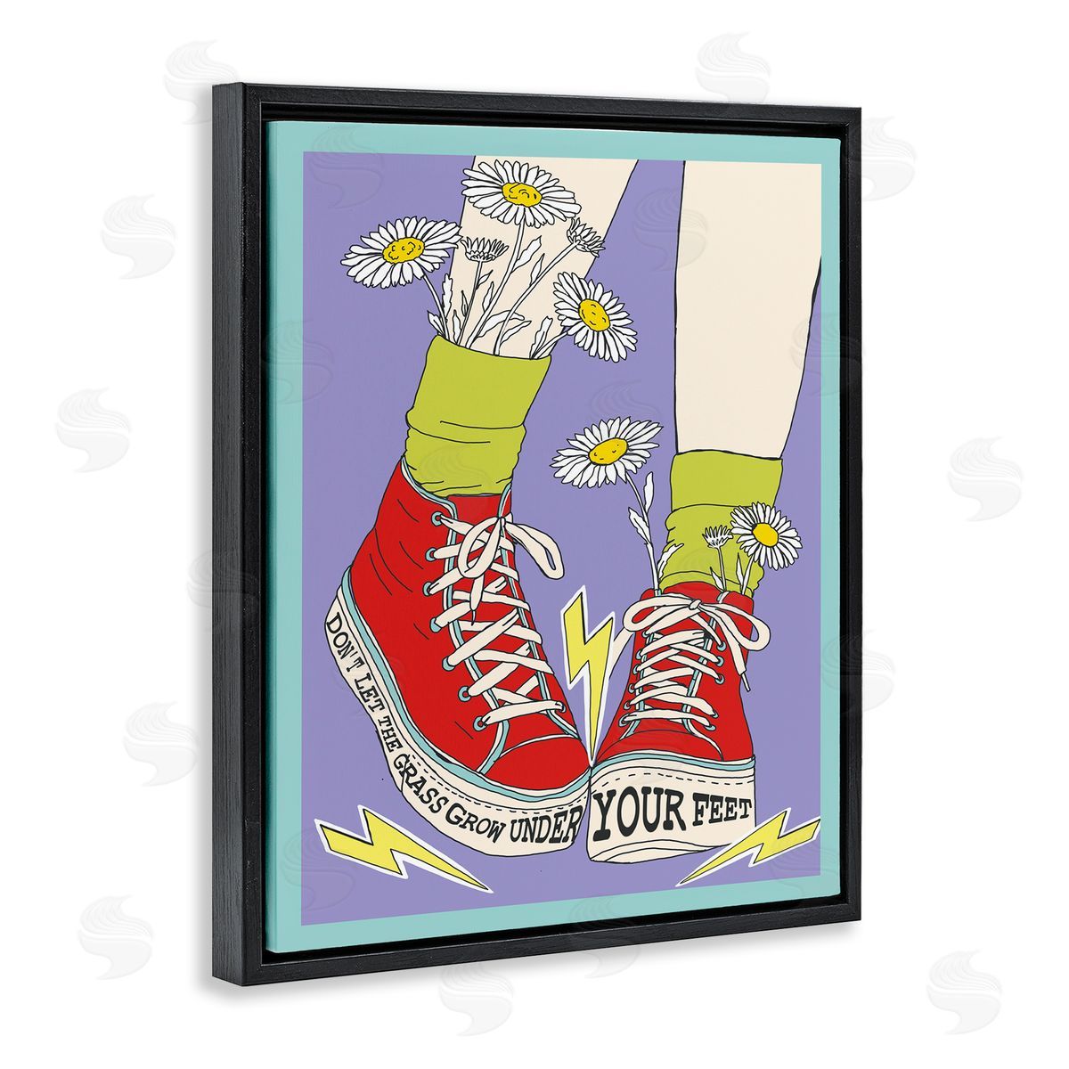 Don't Let Grass Grow Under Feet Black Floating Frame Canvas Wall Art, Home Decor by Sangita Bachelet