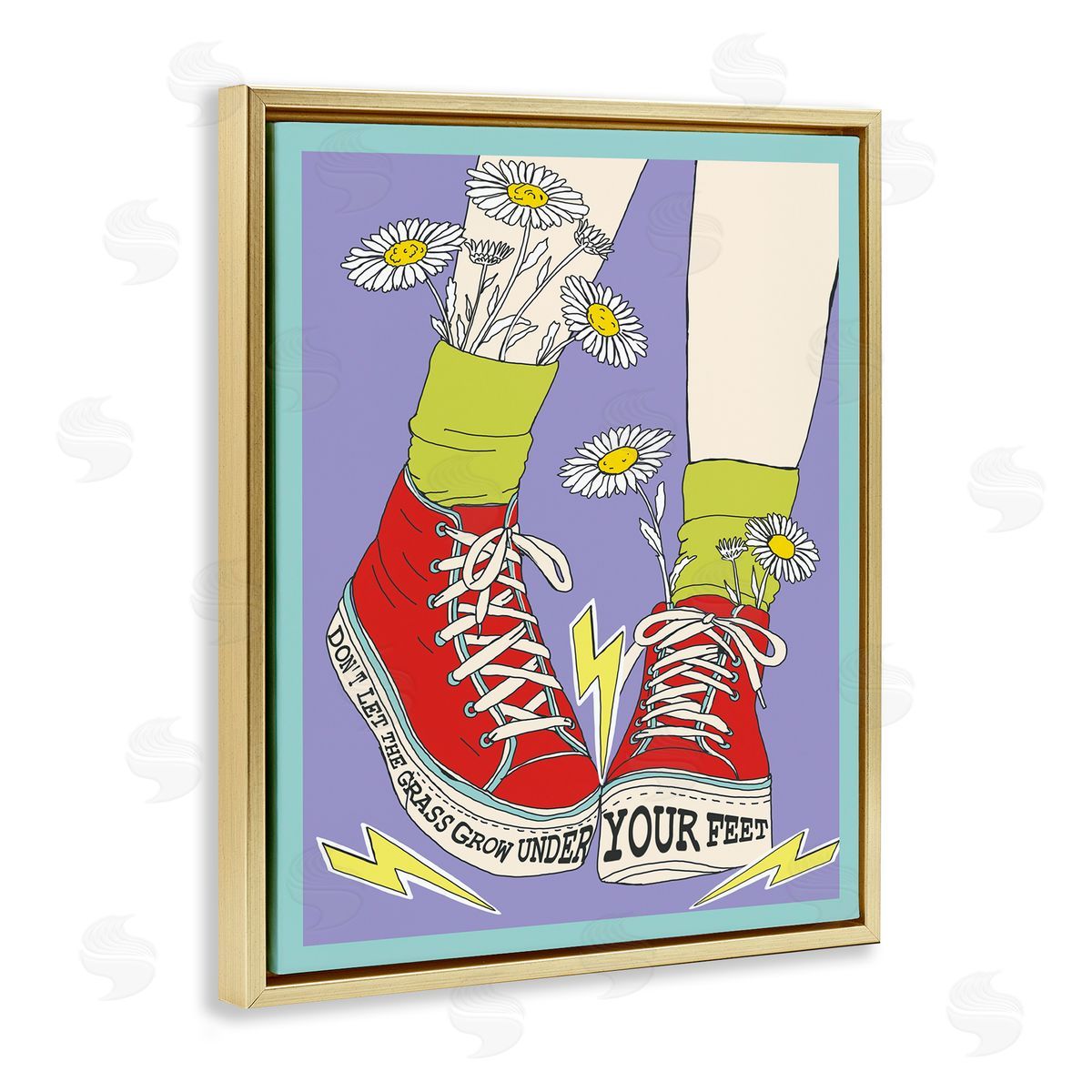 Don't Let Grass Grow Under Feet Gold Floating Frame Canvas Wall Art, Home Decor by Sangita Bachelet