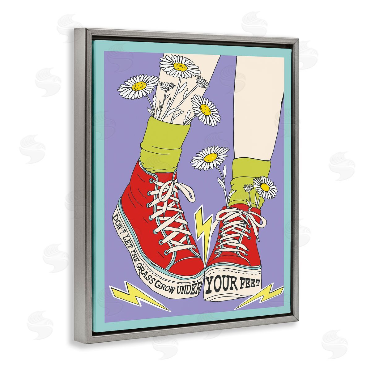 Don't Let Grass Grow Under Feet Grey Floating Frame Canvas Wall Art, Home Decor by Sangita Bachelet
