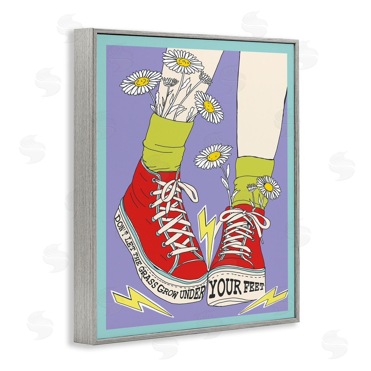 Don't Let Grass Grow Under Feet Grey Frame Print Wall Art, Home Decor by Sangita Bachelet