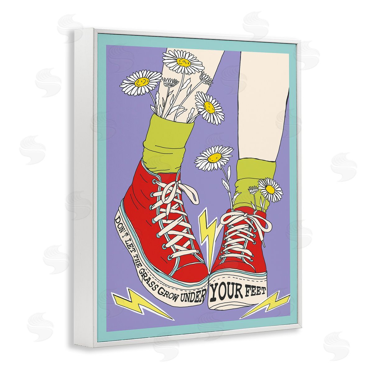 Don't Let Grass Grow Under Feet White Frame Print Wall Art, Home Decor by Sangita Bachelet