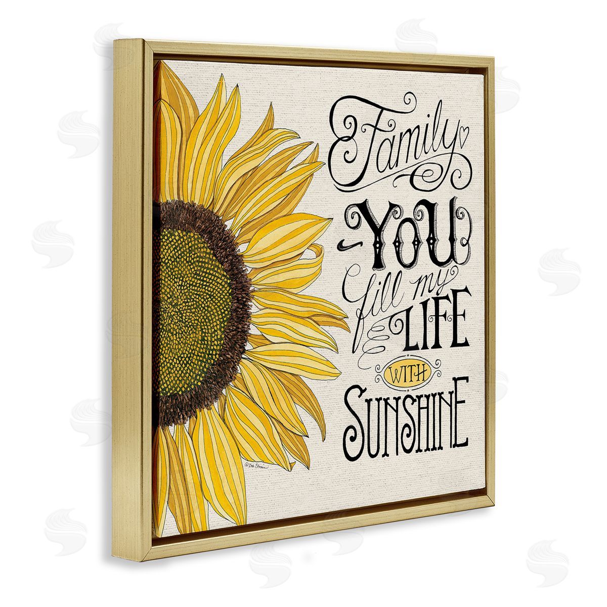 Inspiring Sunflower Family Phrase Gold Floating Frame Canvas Wall Art, Home Decor by Deb Strain