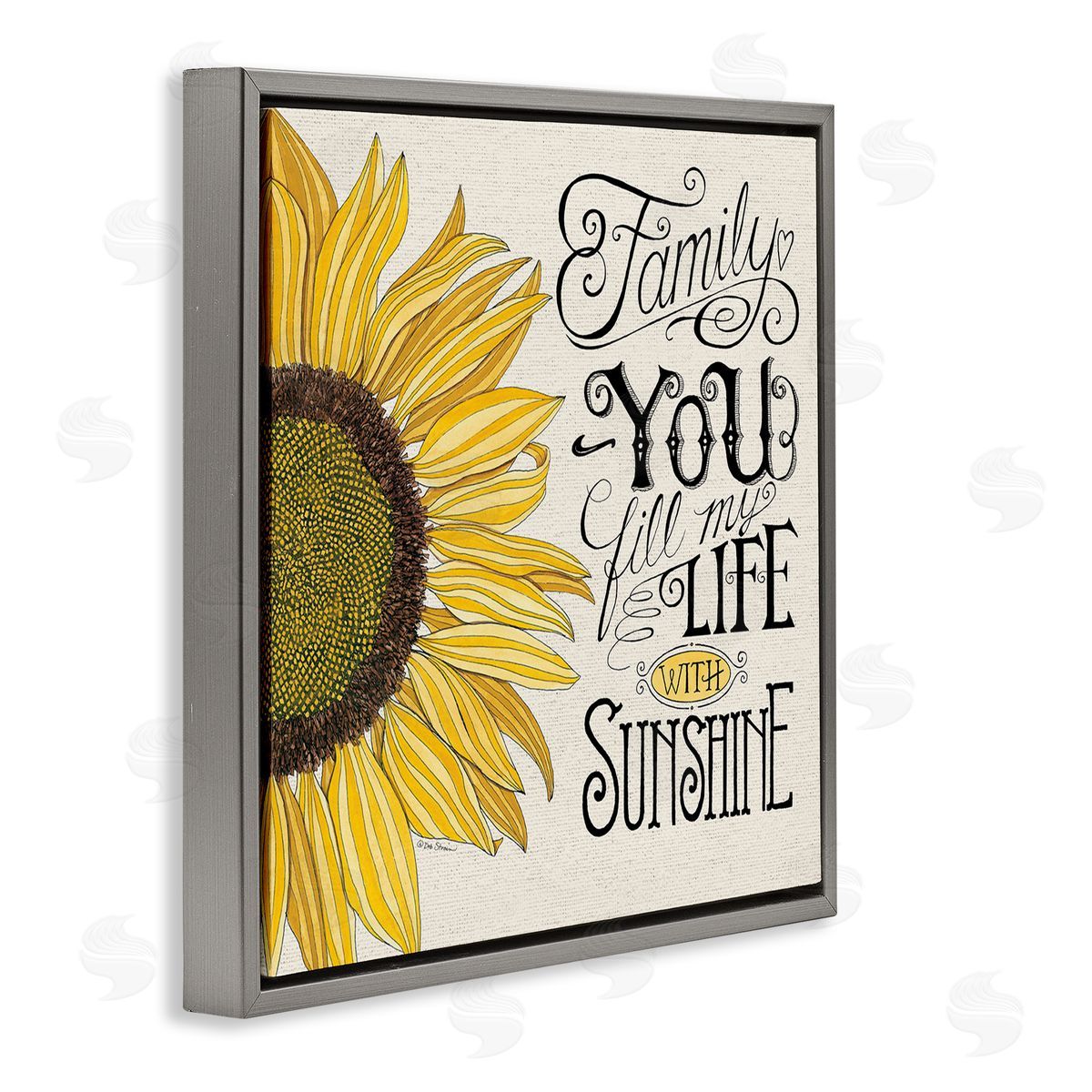 Inspiring Sunflower Family Phrase Grey Floating Frame Canvas Wall Art, Home Decor by Deb Strain