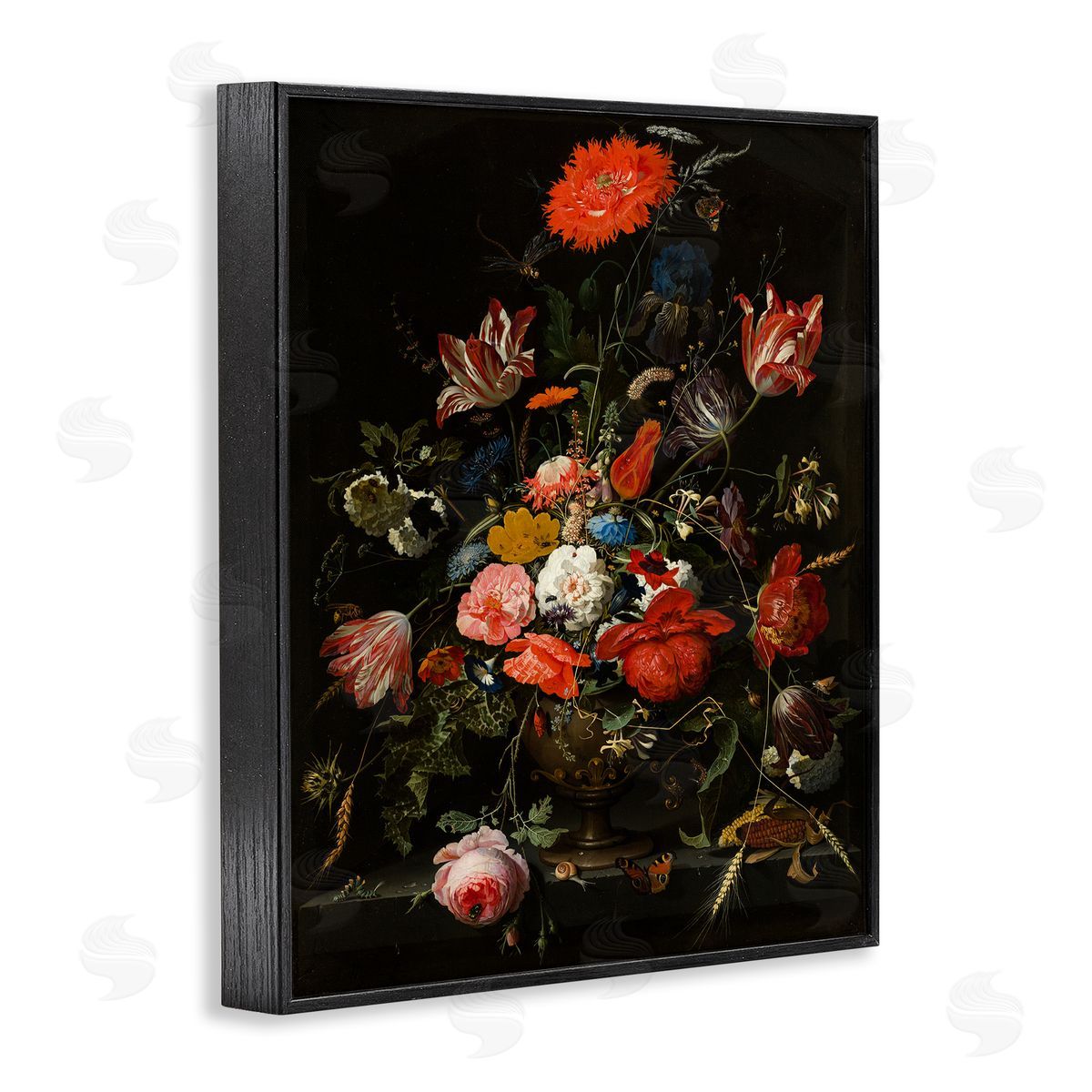 Flowers in Metal Vase Black Frame Print Wall Art, Home Decor by Abraham Mignon
