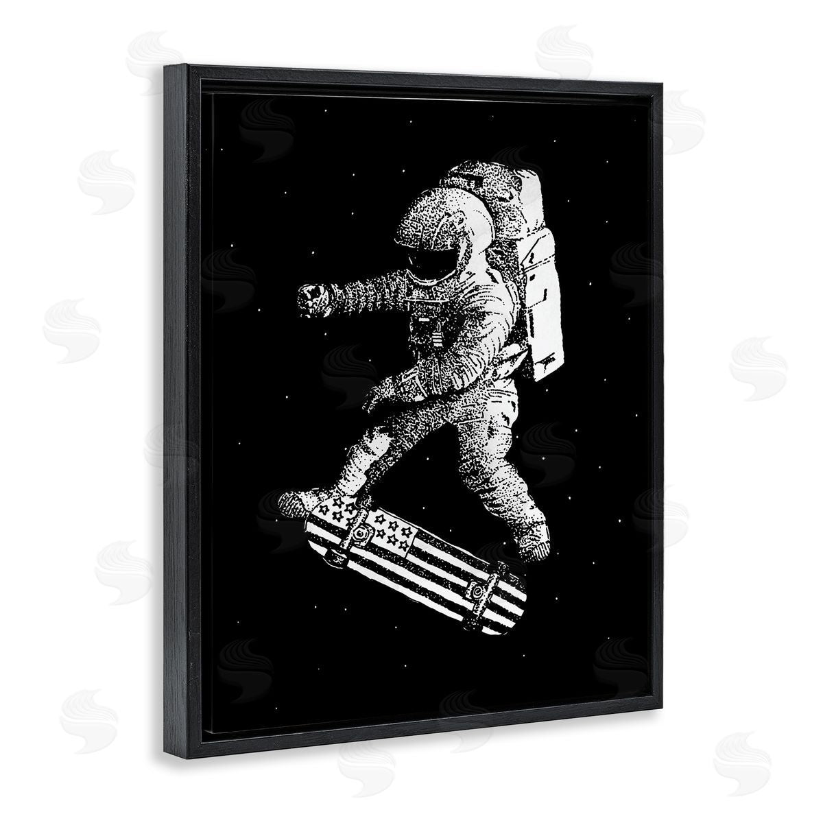 USA Astronaut Skateboarding Black Floating Frame Canvas Wall Art, Home Decor by Robert Farkas