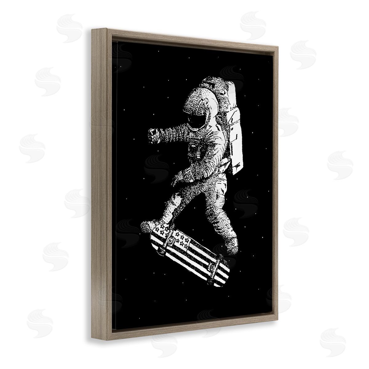 USA Astronaut Skateboarding Brown Floating Frame Canvas Wall Art, Home Decor by Robert Farkas