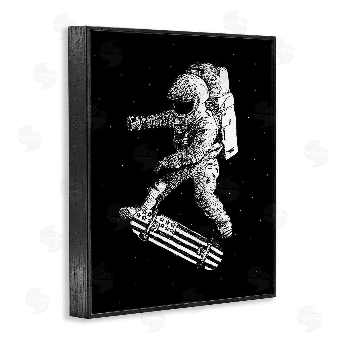 USA Astronaut Skateboarding Black Frame Print Wall Art, Home Decor by Robert Farkas