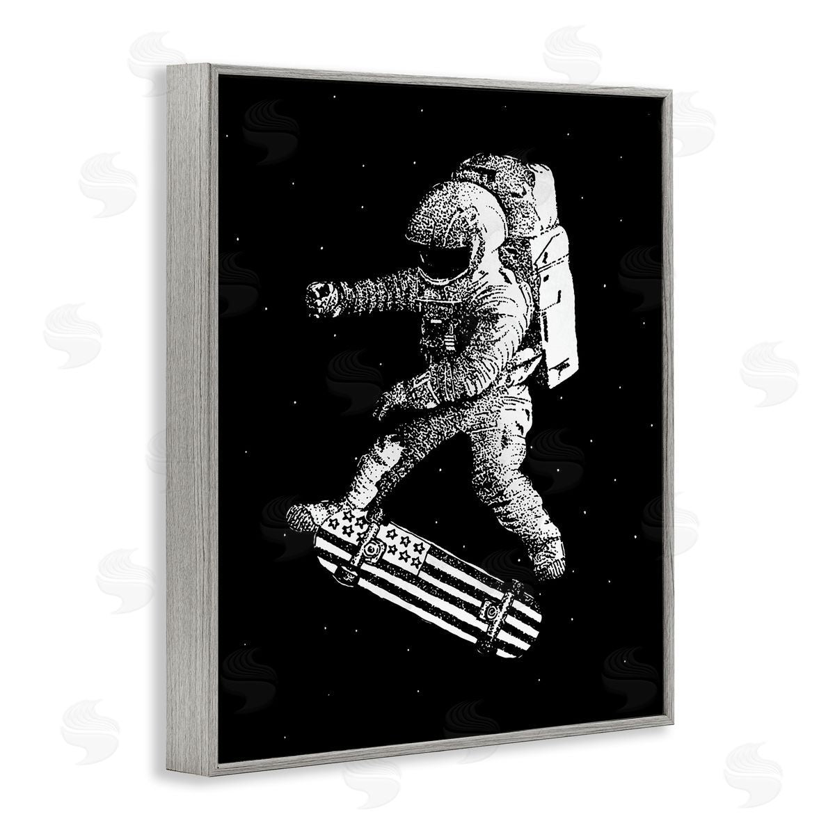 USA Astronaut Skateboarding Grey Frame Print Wall Art, Home Decor by Robert Farkas
