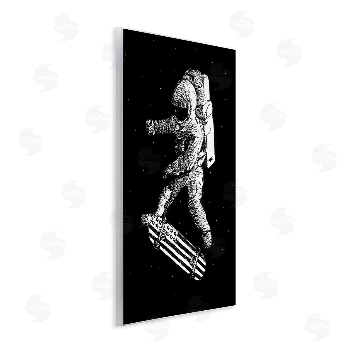 USA Astronaut Skateboarding Wood Plaque Wall Art, Home Decor by Robert Farkas
