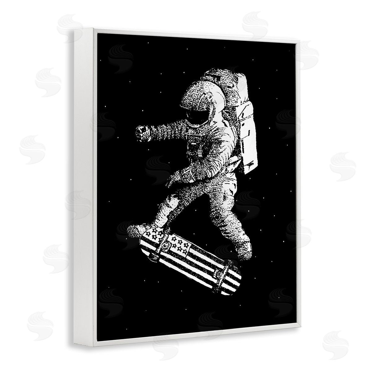 USA Astronaut Skateboarding White Frame Print Wall Art, Home Decor by Robert Farkas