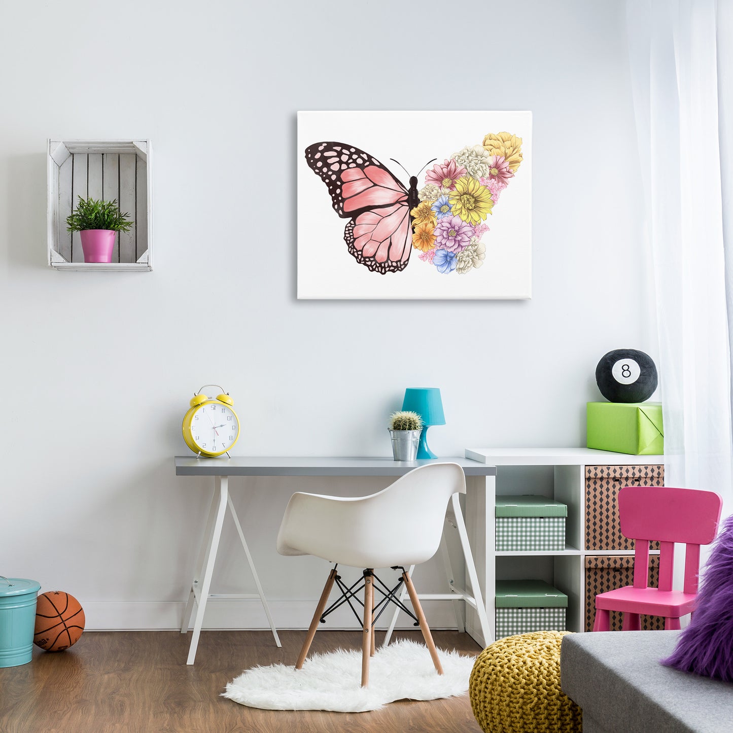 Butterfly Floral Bouquet Wing Canvas Wall Art in Room, Home Decor by Ziwei Li