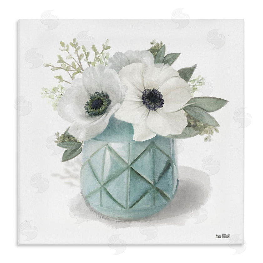 House Fenway | White Flowers in Turquoise Vase